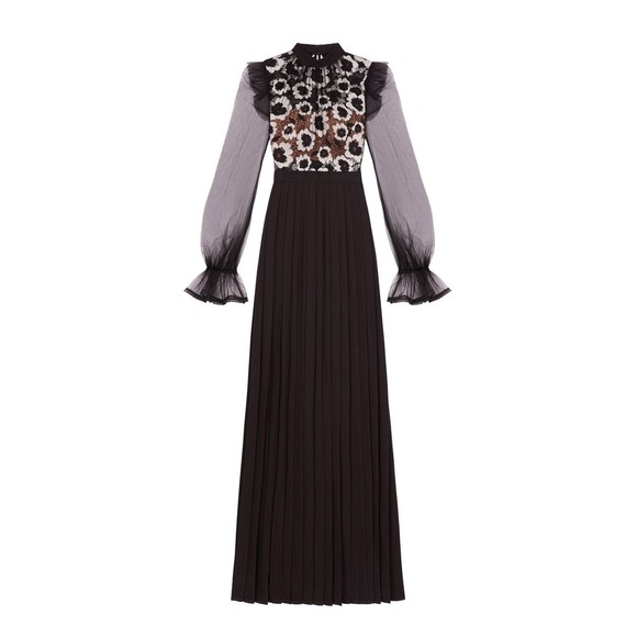 Self Portrait Floral Guipure 
ORGANDY OVERLAY LACE Dress Ivory Blk Gown SZ SM - Picture 3 of 12